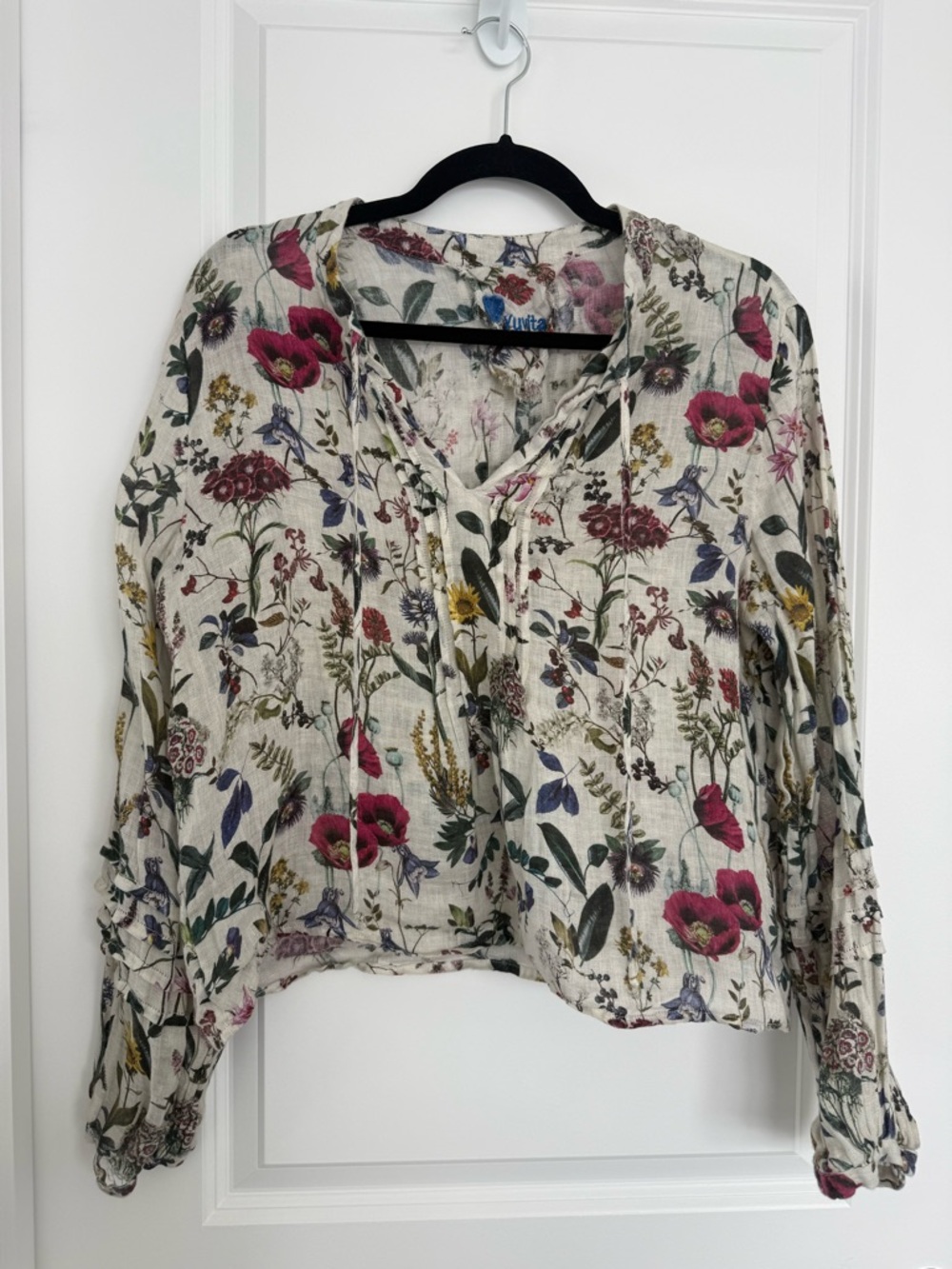 YUVITA |Floral V-Neck 100% linen Blouse -size small
